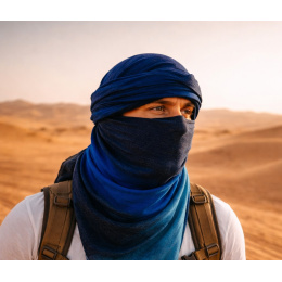 Chèche Touareg Two-Color Blue Cotton - Traclet