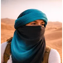 Bi-Color Turquoise & Grey Cotton Touareg Chèche - Traclet Reference: 23356| Chapellerie Traclet