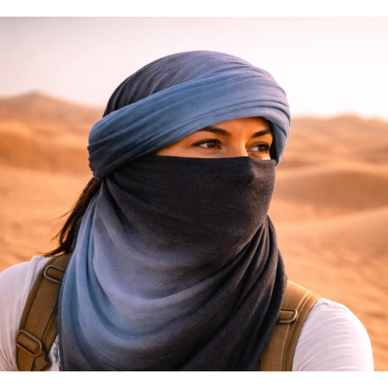 Touareg Chèche Two-Tone Blue & Black Cotton - Traclet