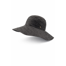 Black Scrunchie Wide-brim Hat with White Polka Dots UPF 50+ - House Of Ord