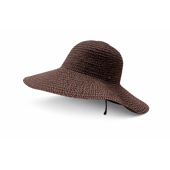 Brown Scrunchie Wide-Brim Hat White Dots UPF 50+ - House Of Ord