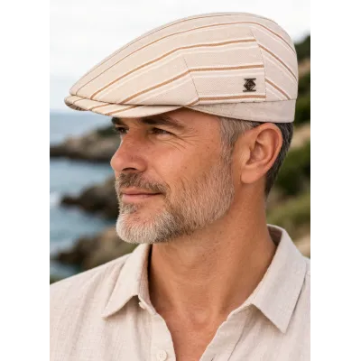 Capri White Linen Duck Bill Cap - Traclet ref 23490 chapellerie Traclet