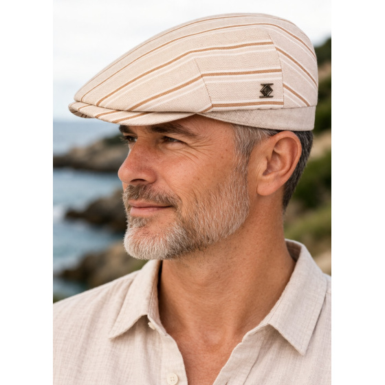 Bruce Beige Cotton Flat Cap - Traclet