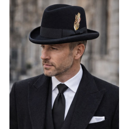Black Wool Felt Homburg Hat - Traclet