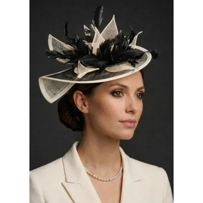 Aliska Black & Beige Ceremony Hat - Traclet Reference : 13065 | Traclet Hat Shop