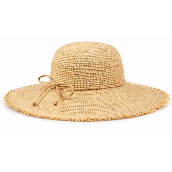 Angelica Raphia Crochet Natural Fringe Sun Hat - Traclet