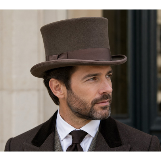 Chapeau Haut De Forme Mauro Feutre Marron - Traclet