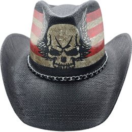 Dangerous Skull USA Black Straw Cowboy Hat - Traclet