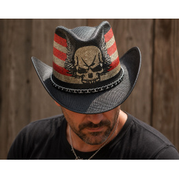 Chapeau Cowboy Dangerous Skull USA Paille Noir - Traclet