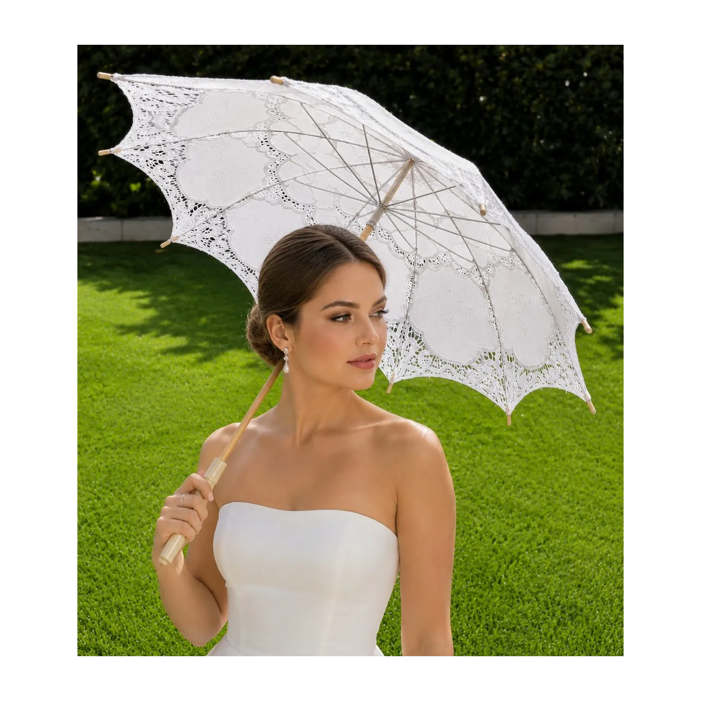Lyna White Cotton Lace Parasol - Traclet Reference : 23728| Chapellerie Traclet