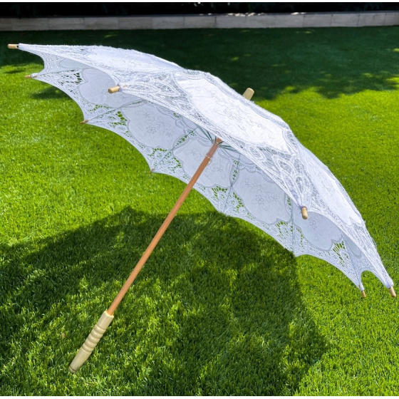 Lyna White Cotton Lace Parasol - Traclet