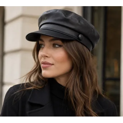 Stewart Marin Black Leather Cap - Traclet Reference: 23736| Chapellerie Traclet