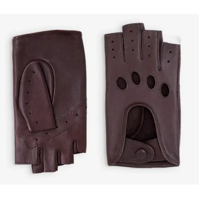 Women's Brown Leather Driving Fingerless Gloves - Glove Story Reference: 18631 | Chapellerie Traclet