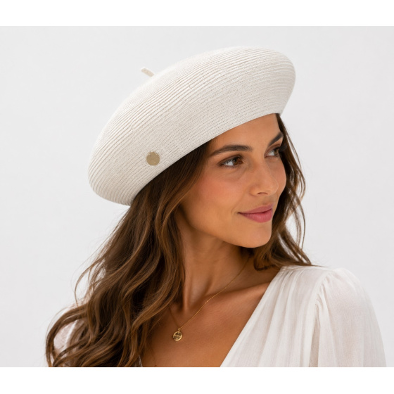 Béret Audrey Paille Papier Blanc - Traclet