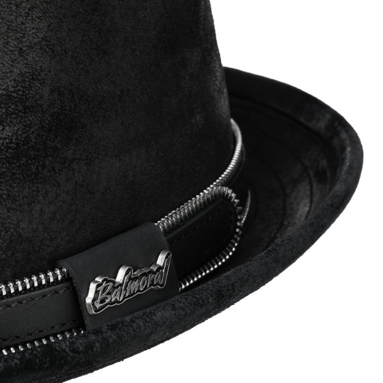 Balmoral Black Leather Trilby Hat