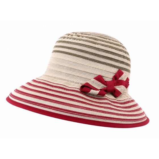 Chapeau cloche rouge et beige