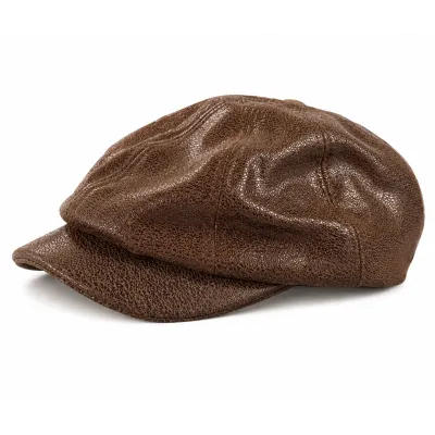 Casquette plate 8 cotes cuir maronne