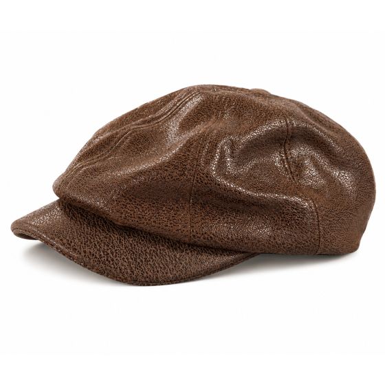 Casquette plate 8 cotes cuir maronne