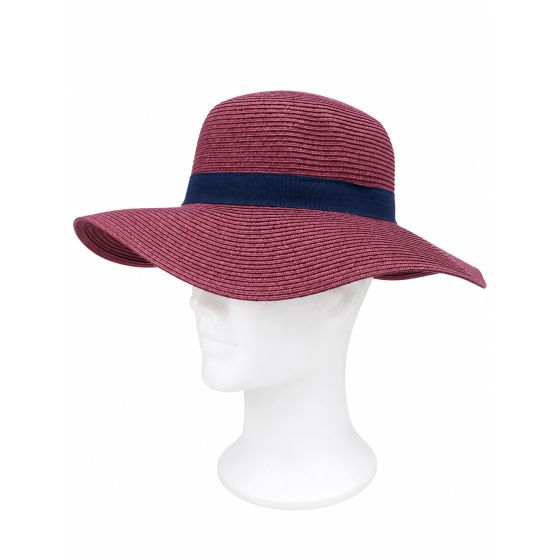 Chapeau Capeline Rhodes Paille Papier Framboise G Marine - Traclet