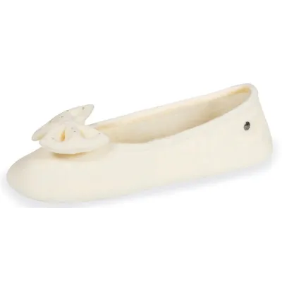 Women's Ballet Flat Slippers Rhinestone Bow Ivory - Isotoner - Traclet Boutique Reference: 19046| Chapellerie Traclet