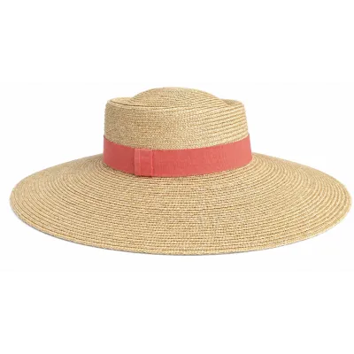 Chapeau en paille avec ruban rose