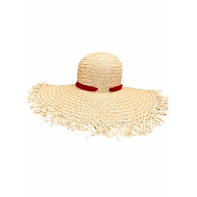 Capeline femme en paille avec ruban rouge