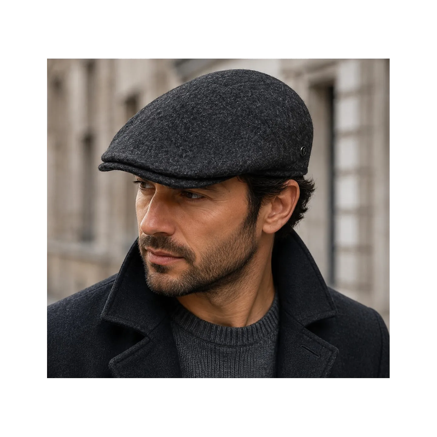 Matteo Flat Cap Anthracite Wool - FLECHET ref 22715 chapellerie traclet