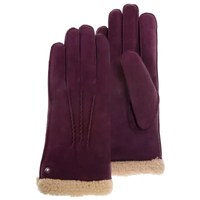 Gants Femme Cuir & fourrure Bordeaux - Isotoner Référence : 15040