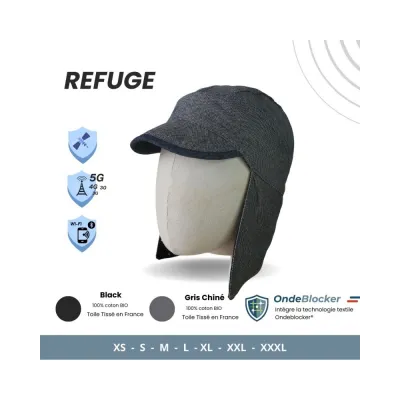 Casquette anti-ondes avec cache oreille et couvre nuque et protection cotés - ref 24492