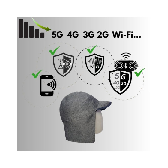 Casquette anti-ondes avec cache oreille et couvre nuque et protection cotés