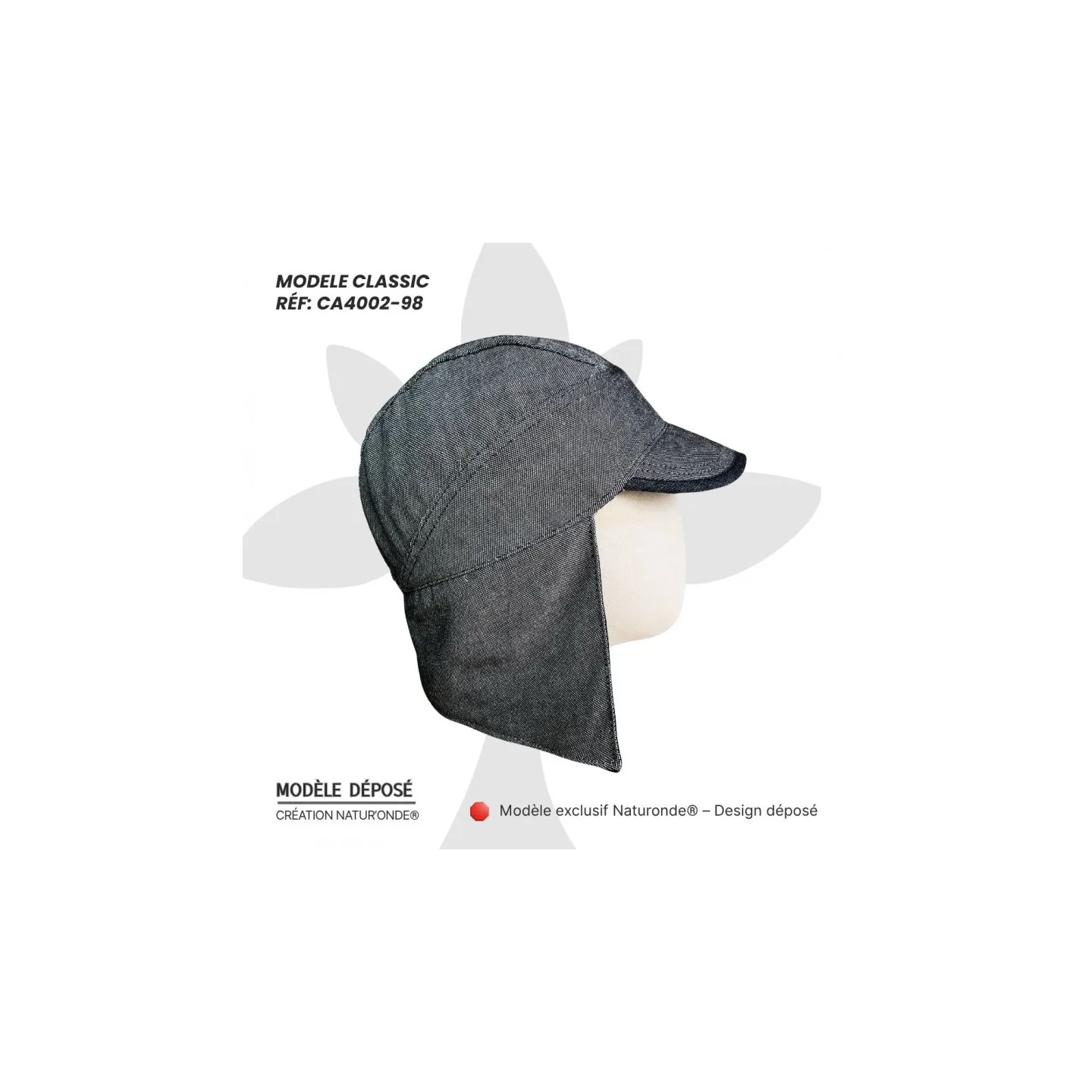 Casquette anti-ondes avec cache oreille et couvre nuque et protection cotés - ref 24492