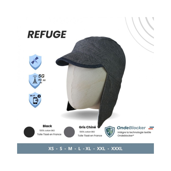 Casquette anti-ondes avec cache oreille et couvre nuque et protection cotés