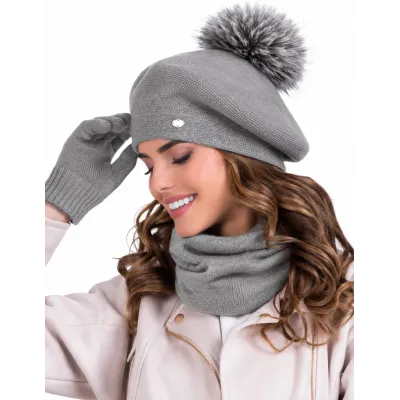 Bella Women's Gray Pompom Beret - Traclet Ref 24534 Chapellerie Traclet