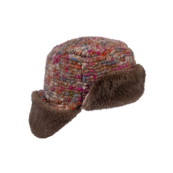 Leaves Heather Brown Wool Bomber Trapper Hat - Traclet