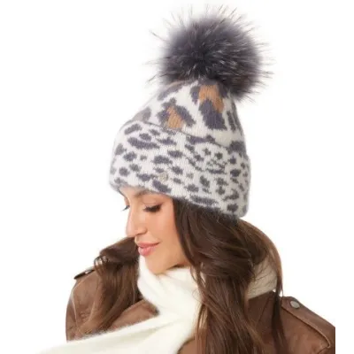 Rozmiar Gray & Brown Leopard Pom-Pom Beanie - Traclet, Reference: 24604| Chapellerie Traclet