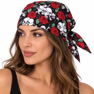 Bandana Skull & Roses Noir Coton - Traclet Reference : 24621| Chapellerie Traclet