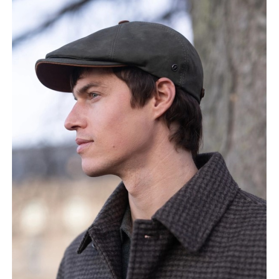 Casquette Plate Basile Cuir Olive - Flechet