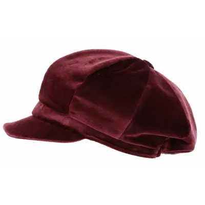 Lucile Burgundy Velvet Newsboy Cap - Traclet, Ref. 24655| Traclet Hat Shop