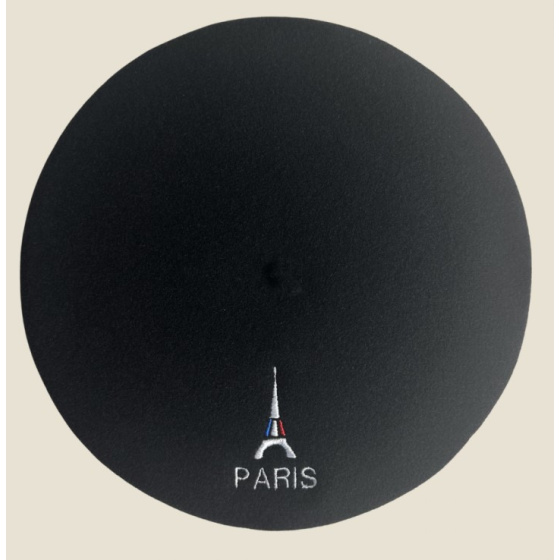 Black Beret with Embroidered Eiffel Tower - Le Béret Français