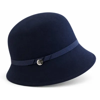Zaus Navy Blue Wool Felt Cloche Hat - Traclet