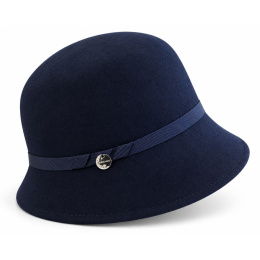 Zaus Navy Blue Wool Felt Cloche Hat - Traclet