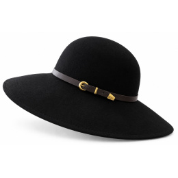 Rachel Black Wool Felt Wide-Brim Hat - Traclet