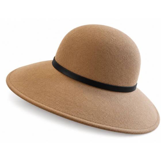 Rachel Beige Wool Felt Wide-Brim Hat - Traclet