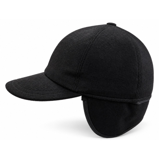 Bergen Black Wool Baseball Cap with Ear Flaps - Traclet