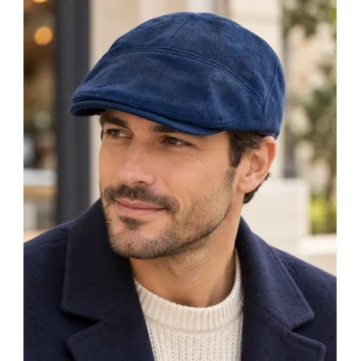 Casquette Plate Ralph Cuir bleue  - Traclet  Reference : 24744| Chapellerie Traclet