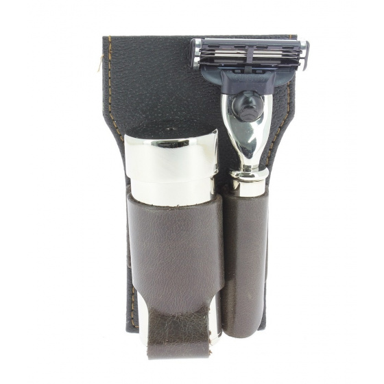 Brown leather travel shaving set Brown leather travel shaving set
