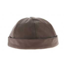 Brown leather biker hat