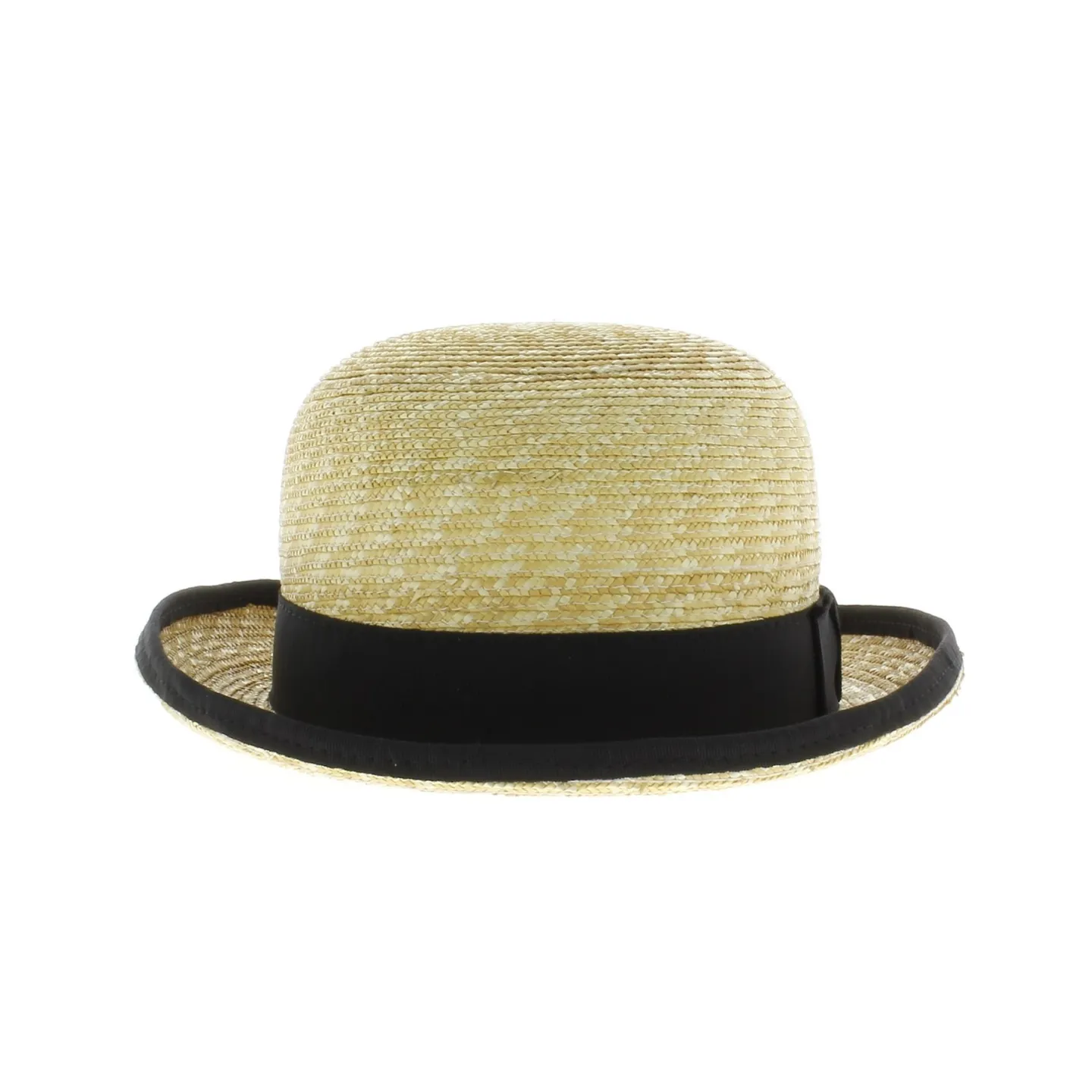 straw bowler hat with black ribbon 