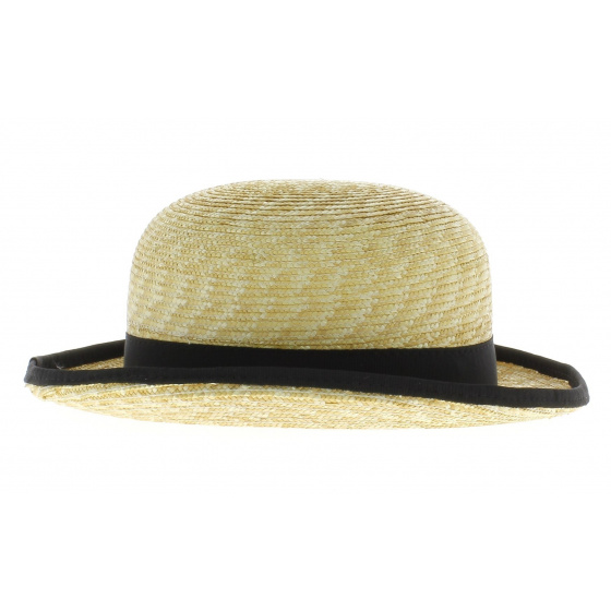 chapeau melon en paille ruban noir  chapeau melon en paille ruban noir