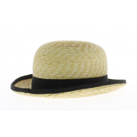 straw bowler hat with black ribbon 